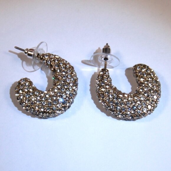 Sparkling Rhinestone-Covered Hoop Stud Earrings. - Picture 3 of 6
